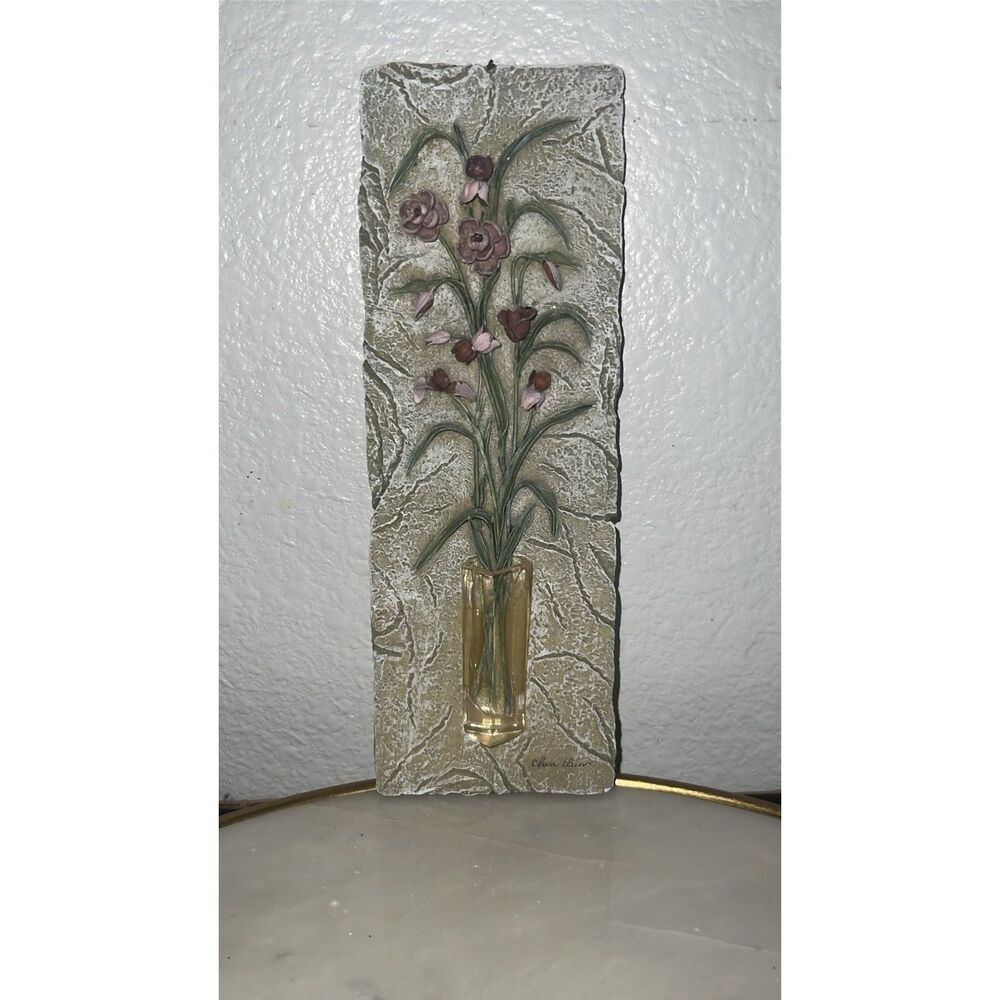 Vintage Cheri Blum 3-D Textured Wall Plaque Lavender flowers